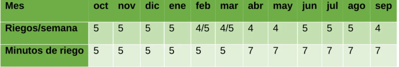 Tabla 8. Riegos primer año 