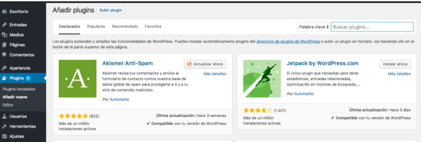 Ilustración 25. Repositorio oficial de WordPress para instalar plugins 