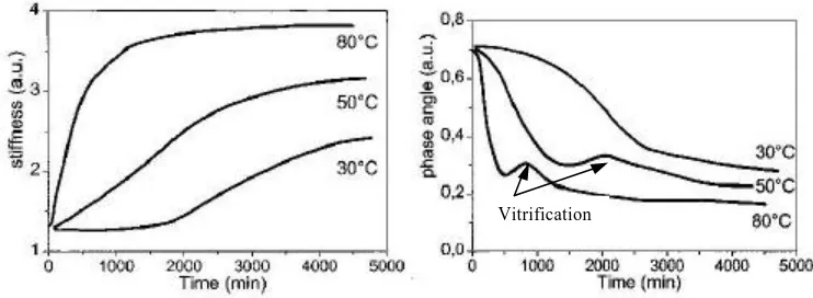 Figure 2. Viscoelastic changes (arbitrary units) during drying for linseed oil. 