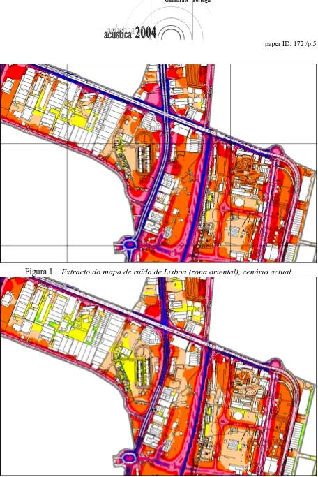 Figura 1 – Extracto do mapa de ruído de Lisboa (zona oriental), cenário actual 