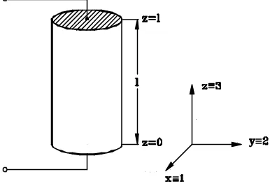 Fig. 1. Geometry of the piezoceramic rod vibrating in a (rod) longitudinal mode.   