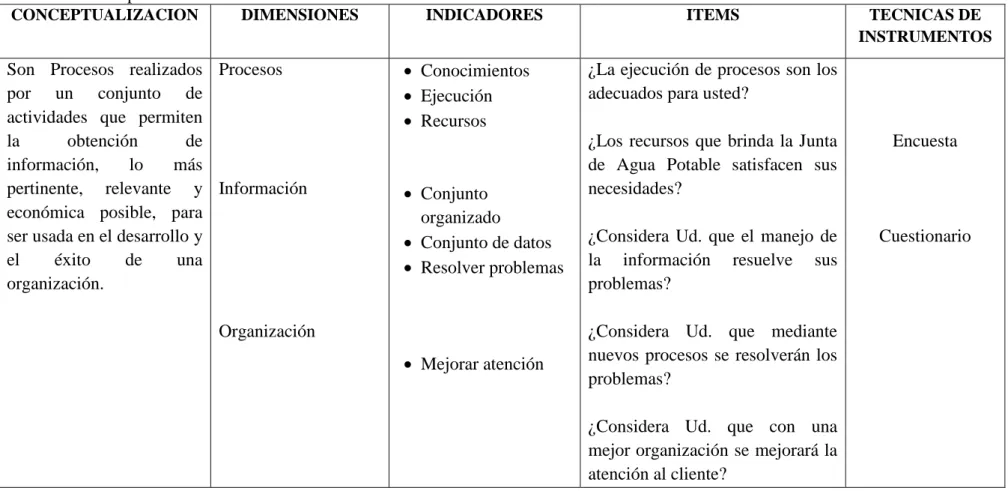 Cuadro N° 3: Operacionalización V.D. 