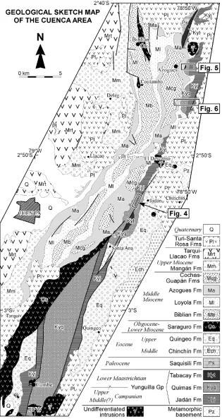 Fig. 2. Geological map of the Cuenca area, compiled from Bristow (1980), Noblet et al