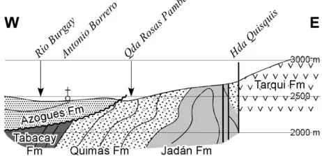 Fig. 5. Lithological succession of the upper Jada´n to Tabacay formations