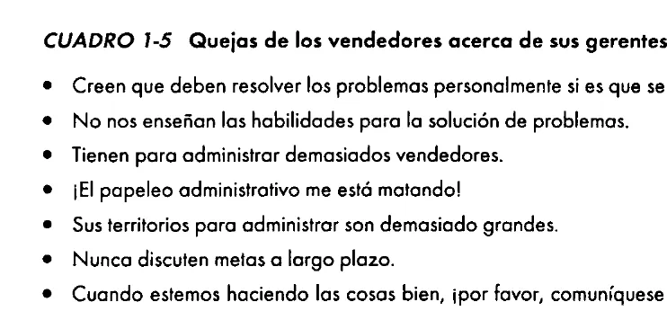 CUADRO 1-5Quejas de los vendedores acerca de sus gerentes de ventas