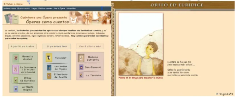 Figura 3. Captura de pantalla de la web Cuéntame una ópera  1.2.2.3. Recursos audiovisuales 