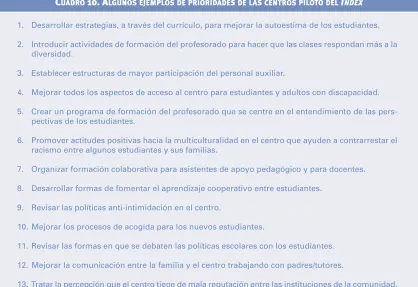CUADRO 10. ALGUNOS EJEMPLOS DE PRIORIDADES DE LAS CENTROS PILOTO DEL INDEX
