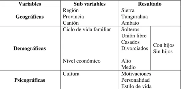Tabla 2: Segmentación de mercado 