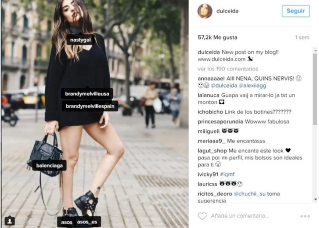 Figura 6.11: Ejemplo de bloguera de moda española Aida Domenech en la red social Instagram