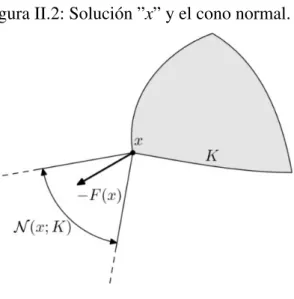 Figura II.2: Soluci´on ”x” y el cono normal.