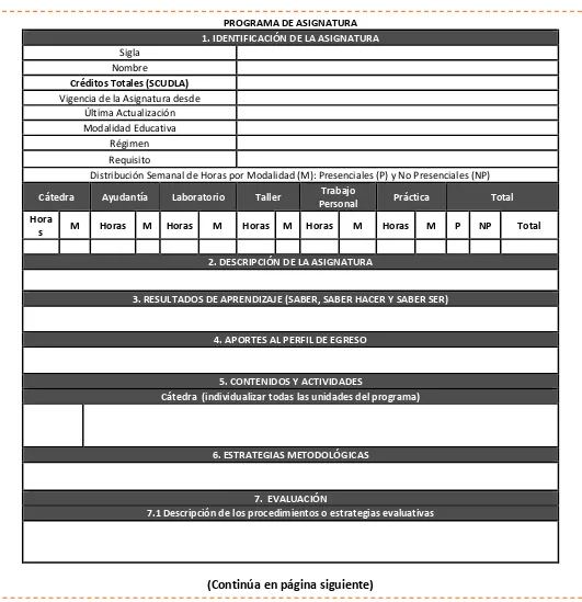 Figura 3. Formato de Programa de Asignatura 