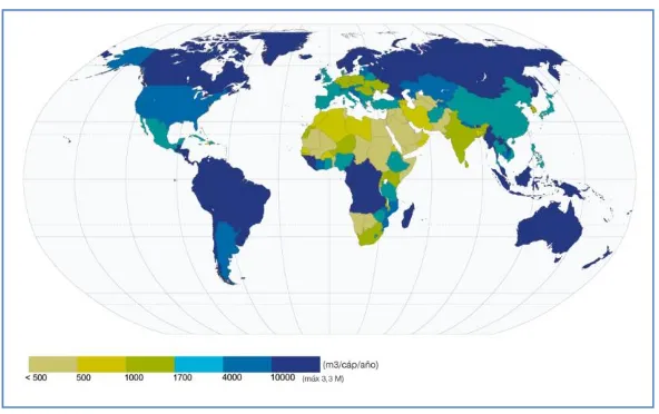 Figura 2. Disponibilidad per cápita de agua a nivel mundial
