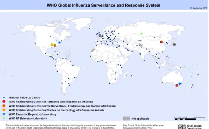 Figura 18. Red de laboratorios pertenecientes a la Red Global de la OMS para la vigilancia de la  gripe