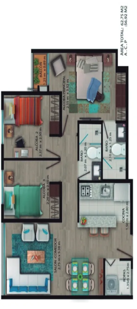 Figura 2. Plano del apartamento tipo A. Constructora Capital (s.f.).