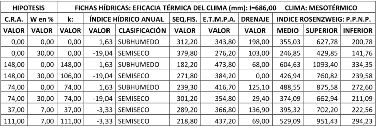 Tabla 6. Resumen de las fichas hídricas del monte. Fuente: González Aguilar, 2001. 