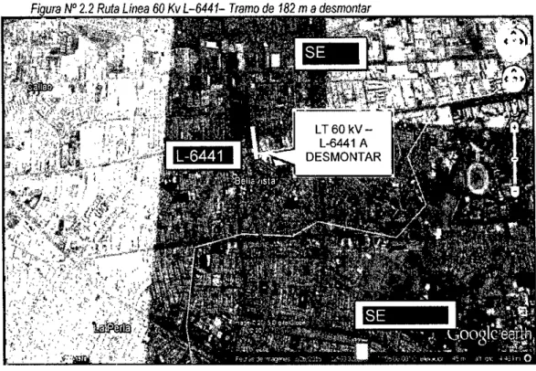 Figura  N°2.2   Ruta Línea 60 Kv L-6441- Tramo de 182 m a desmontar 