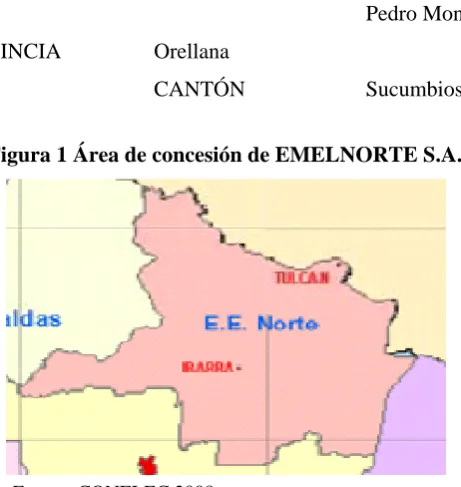 Figura 1 Área de concesión de EMELNORTE S.A. 