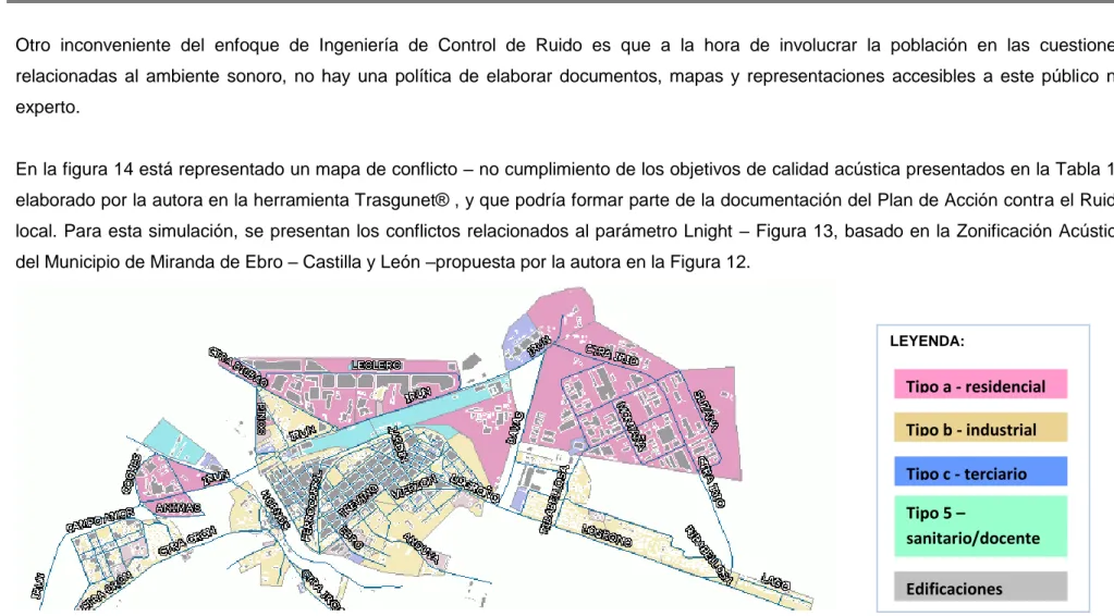Figura 12: Zonificación Acústica del municipio de Miranda de Ebro (Herramienta: Trasgunet  - autora,2013)