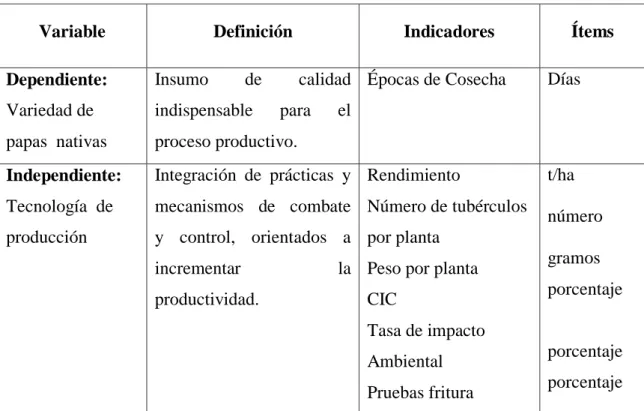 TABLA  3. OPERACIONALIZACIÓN DE VARIABLES. 