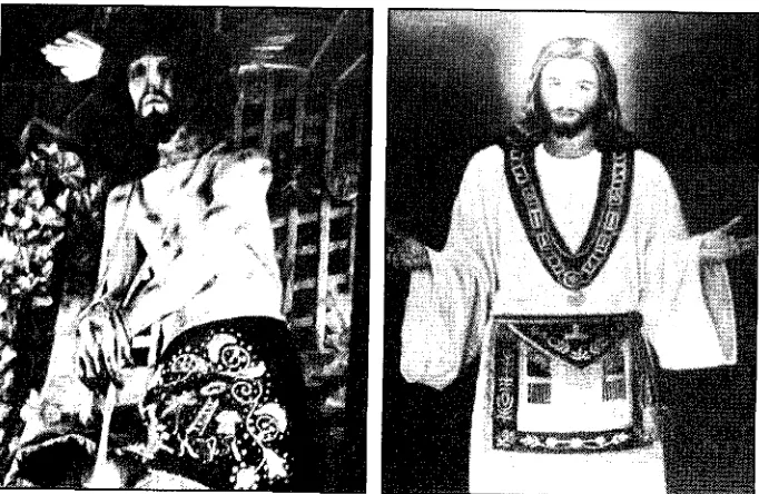 Figuras de Cristo con delantal masónico encontradas en iglesias católicasen Latinoamérica.