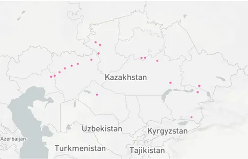 Ilustración 2.6 - Subestaciones de transformación de 220kV pendientes de construir en Kazajistán en 2016