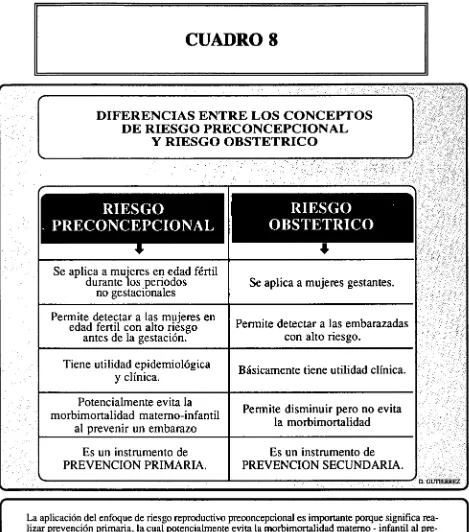 DIFERENCIAS ENTRE LOS CONCEPTOS CUADRO 8 DE RIESGO PRECONCEPCIONAL 