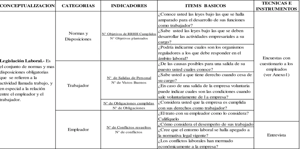Tabla 3: Operacionalizacion Variable Dependiente 