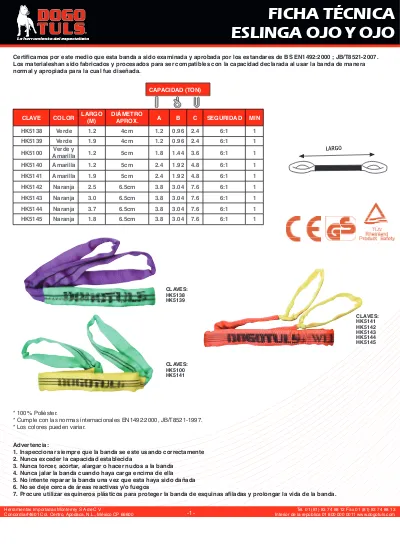 Ficha TÉcnica Eslinga Ojo Y Ojo 5760