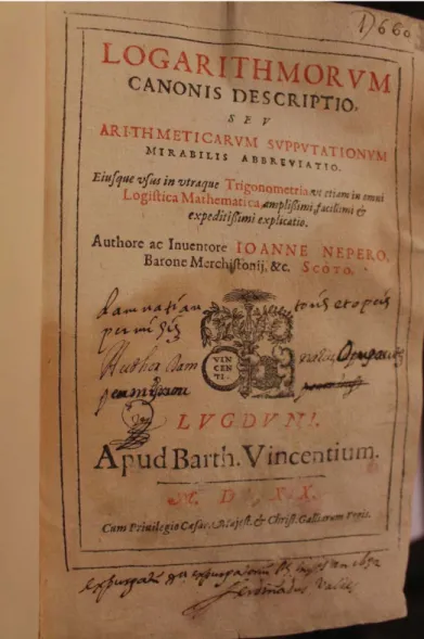 Figure 1. Title page of Mirifici logarithmorum canonis descriptio (Lyon, 1619). BHSC  BU 08482