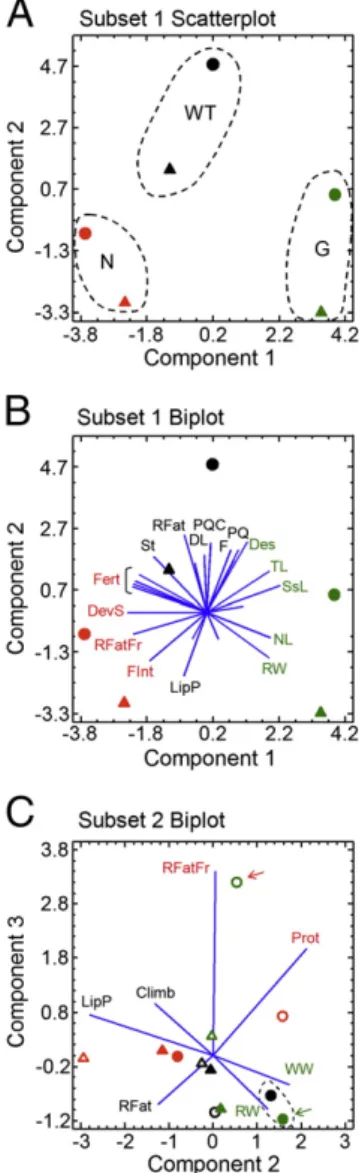 Fig. 3. Principal Component Analysis of variables excluding Lipocalin gene expression and lifespan parameters