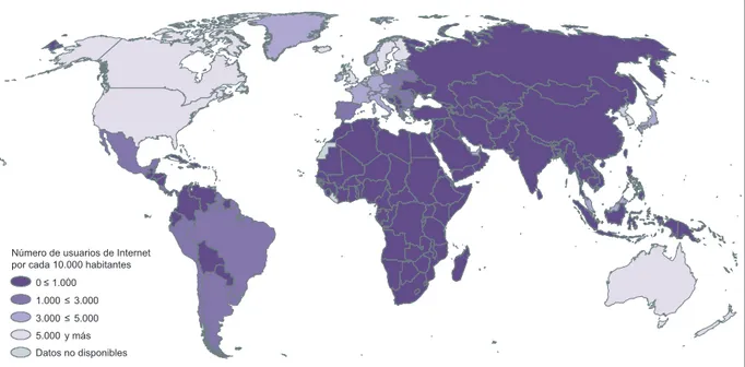 Figura 1.2: Número de servidores Internet en 2003, por cada 10.000 habitantes