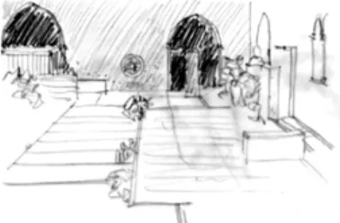 fig. 7. Coágulo de elementos: la entrada. Dibujo de B. Rodeghiero
