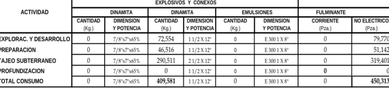 CUADRO 10: CONSUMO DE EXPLOSIVOS Y ACCESORIOS AÑO 2010. 