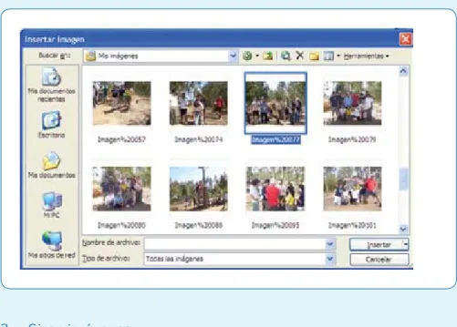 cuadro de diálogo es similar al de Archivo / Abrir. Seleccionamos la imagen que deseemos incluir.3