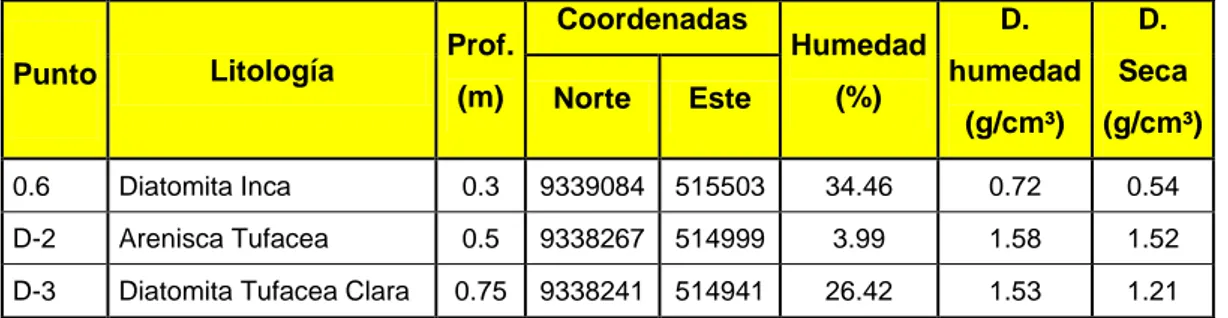 CUADRO 2.1: REPORTE DE DENSIDAD IN SITU 