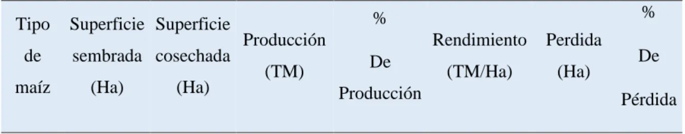 TABLA 3 Producción de maíz, año 2012. 