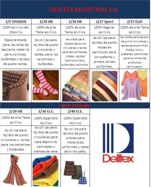 Figura 4.  Portafolio de productos Delltex Industrial S.A. 