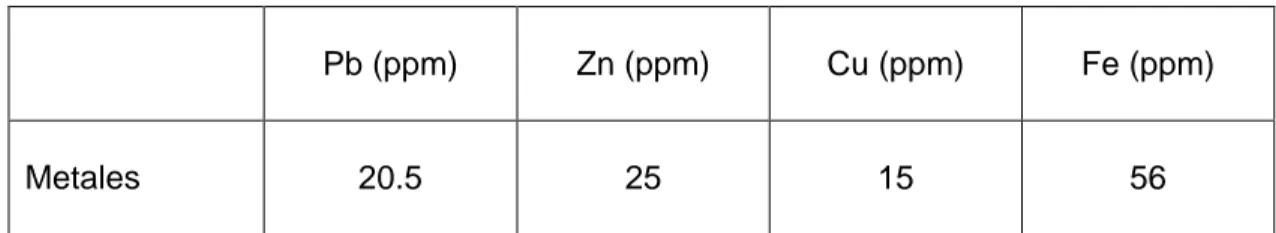 TABLA N° 3.1 Análisis del contenido de metales en solución 