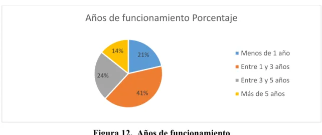 Figura 12.  Años de funcionamiento  Fuente: Encuestas realizadas a representantes de las empresas mecánicas 