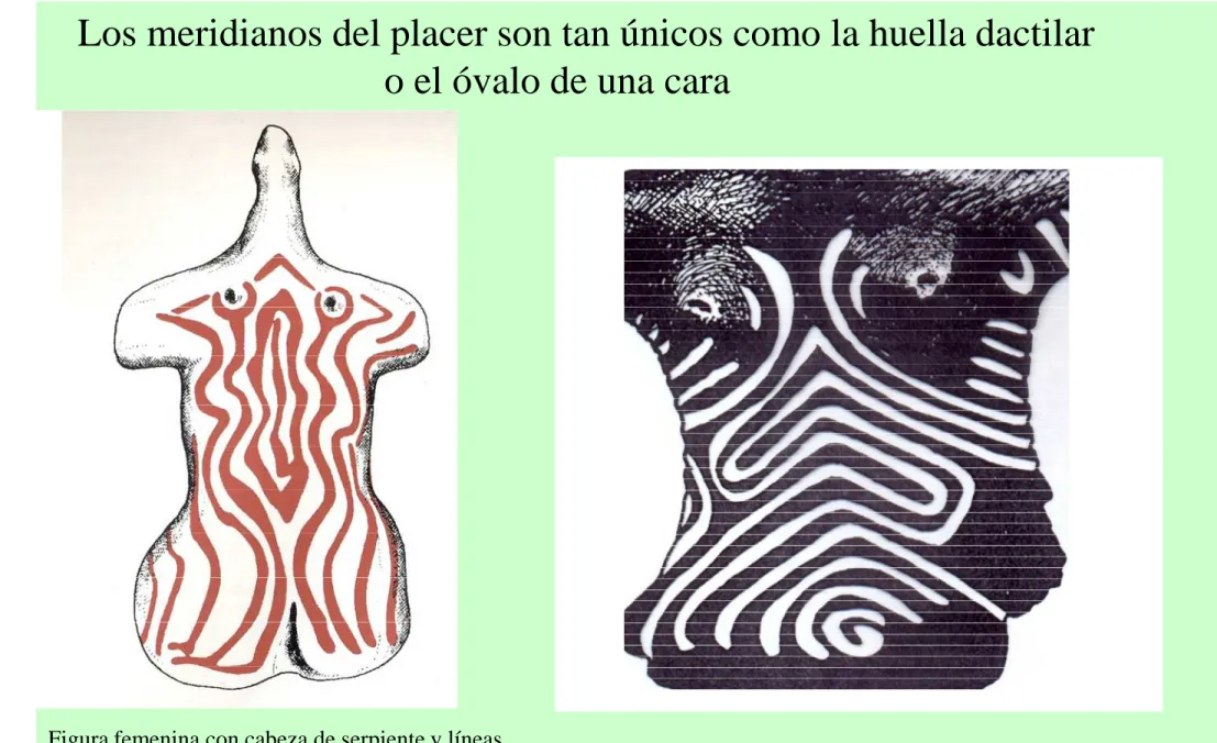 Figura femenina con cabeza de serpiente y líneas     serpentiformes.      