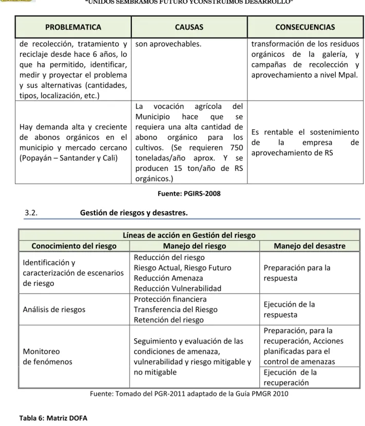 Tabla 6: Matriz DOFA 