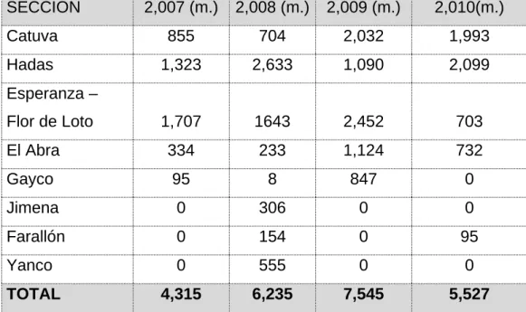 CUADRO COMPARATIVO ANUAL DE CUBICACIÓN Y LEYES 2010 