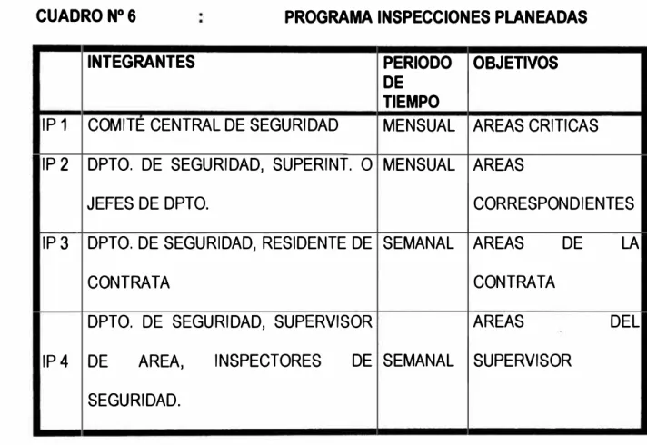CUADRO N º 6  PROGRAMA INSPECCIONES PLANEADAS  INTEGRANTES 