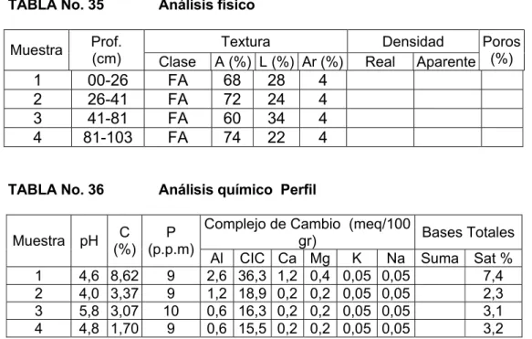 TABLA No. 35    Análisis físico  