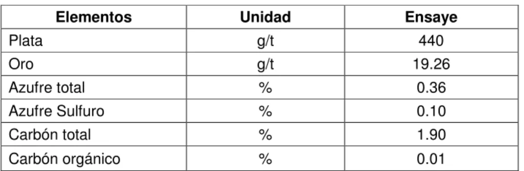 Tabla N° 1.1 Cabeza Ensayada 