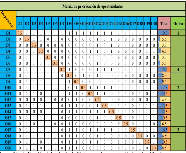 Figura 30.  Aplicación del método de Holm para las oportunidades identificadas