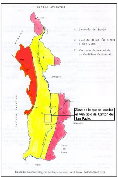 Foto 1.1: Mapa del Departamento del Chocó- Localización del Municipio Cantón del San Pablo  