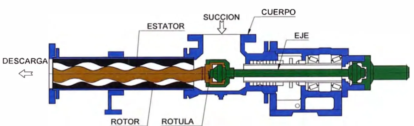 Fig. 3.2  Partes de u_na bomba de cavidad progresiva, tipo tornillo helicoidal 
