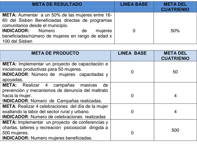 Tabla 23. Meta De Resultado Una Mujer, Es Lo Mas Importante. 