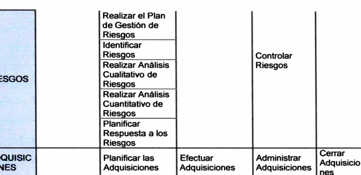 Tabla 2.9: Matriz de Procesos para la Dirección de Proyectos (Continuación)  Realizar el Plan 